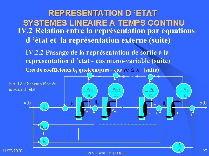 REPRESENTATION D ’ETAT SYSTEMES LINEAIRE A TEMPS CONTINU IV. 2 Relation entre la représentation