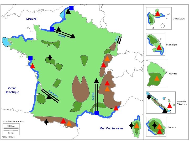 Manche Sein Ga ron ne Rhône Océan Atlantique Rhin e Mer Méditerranée 