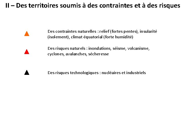 II – Des territoires soumis à des contraintes et à des risques Des contraintes