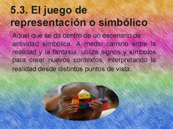 5. 3. El juego de representación o simbólico Aquel que se da dentro de