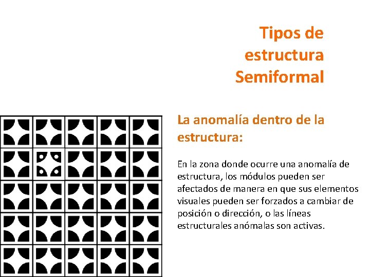 Tipos de estructura Semiformal La anomalía dentro de la estructura: En la zona donde