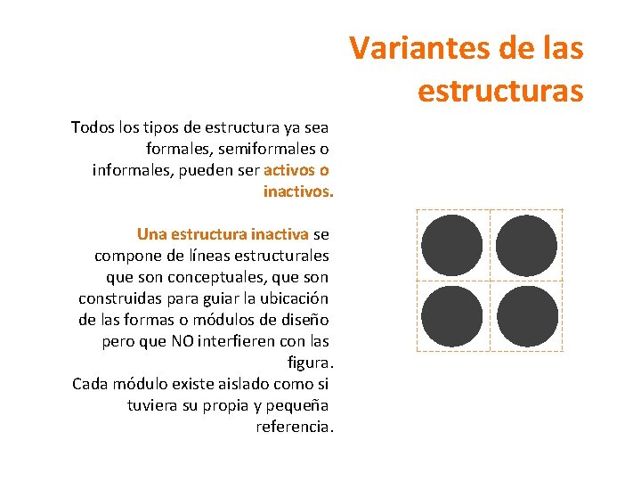 Variantes de las estructuras Todos los tipos de estructura ya sea formales, semiformales o