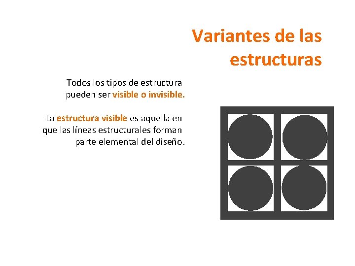 Variantes de las estructuras Todos los tipos de estructura pueden ser visible o invisible.