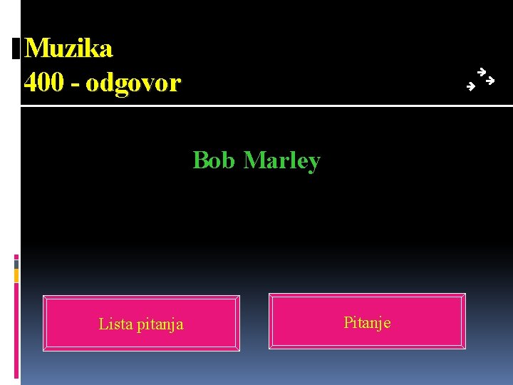 Muzika 400 - odgovor Bob Marley Lista pitanja Pitanje 