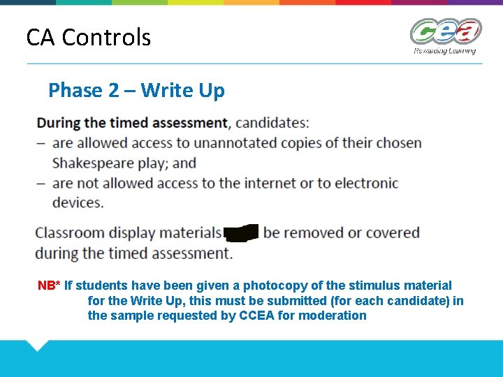 CA Controls Phase 2 – Write Up NB* If students have been given a