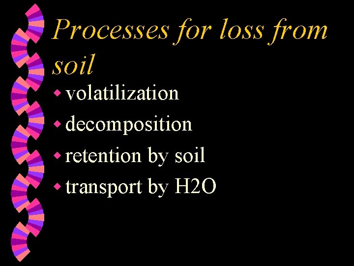 Processes for loss from soil w volatilization w decomposition w retention by soil w