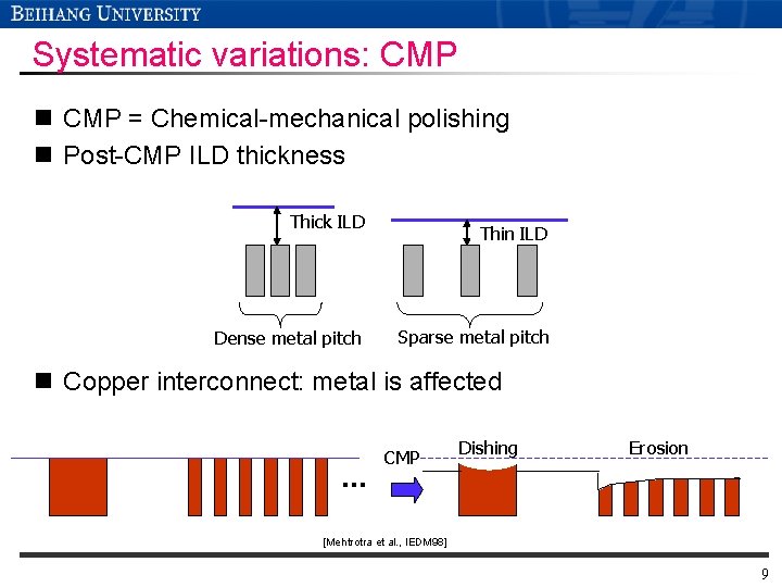 Systematic variations: CMP n CMP = Chemical-mechanical polishing n Post-CMP ILD thickness Thick ILD Systematic variations: CMP n CMP = Chemical-mechanical polishing n Post-CMP ILD thickness Thick ILD
