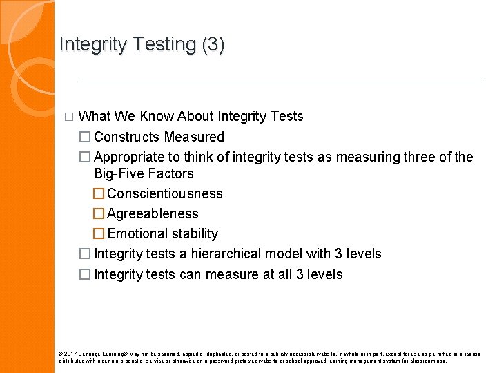 Integrity Testing (3) � What We Know About Integrity Tests � Constructs Measured �