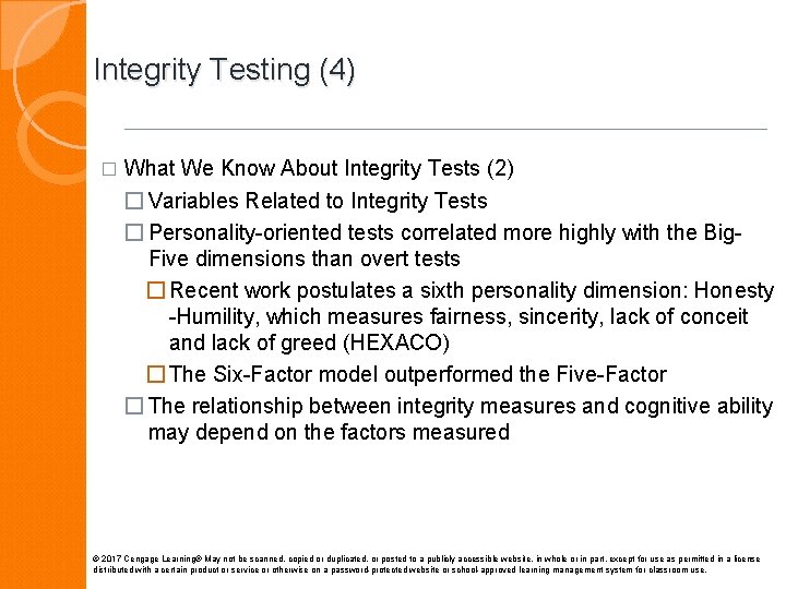 Integrity Testing (4) � What We Know About Integrity Tests (2) � Variables Related