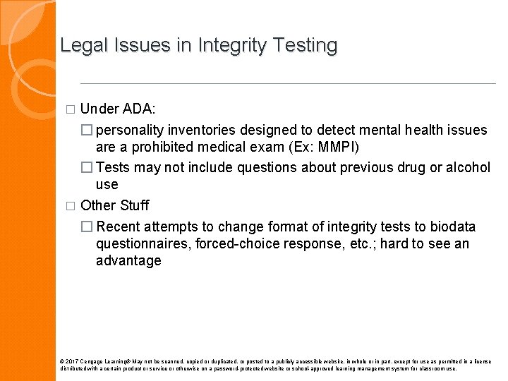 Legal Issues in Integrity Testing Under ADA: � personality inventories designed to detect mental
