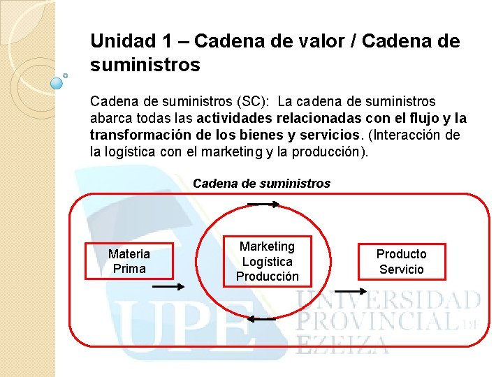 Unidad 1 – Cadena de valor / Cadena de suministros (SC): La cadena de