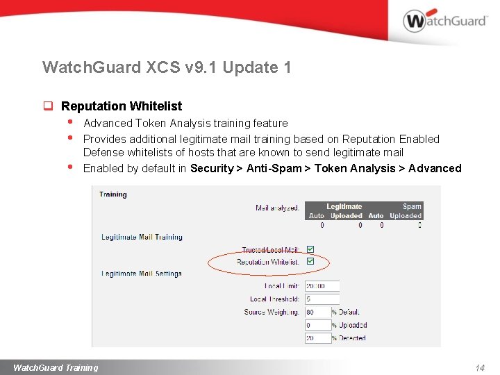 Watch. Guard XCS v 9. 1 Update 1 q Reputation Whitelist • • •
