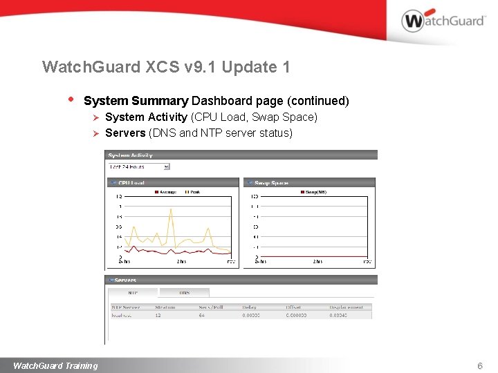 Watch. Guard XCS v 9. 1 Update 1 • System Summary Dashboard page (continued)
