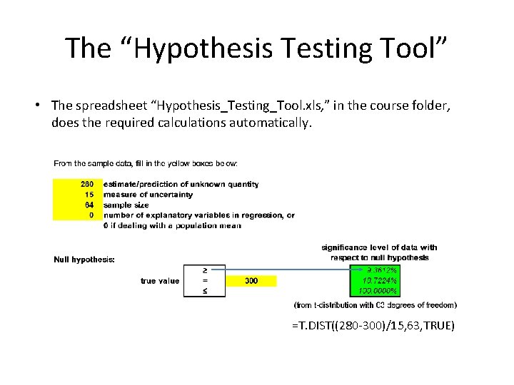 The “Hypothesis Testing Tool” • The spreadsheet “Hypothesis_Testing_Tool. xls, ” in the course folder,