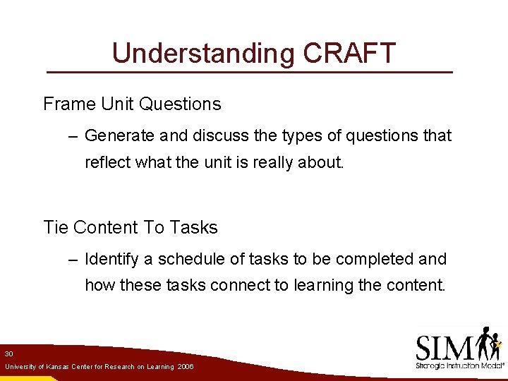 Understanding CRAFT Frame Unit Questions – Generate and discuss the types of questions that