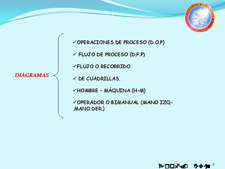 üOPERACIONES DE PROCESO (D. O. P) ü FLUJO DE PROCESO (D. F. P) üFLUJO