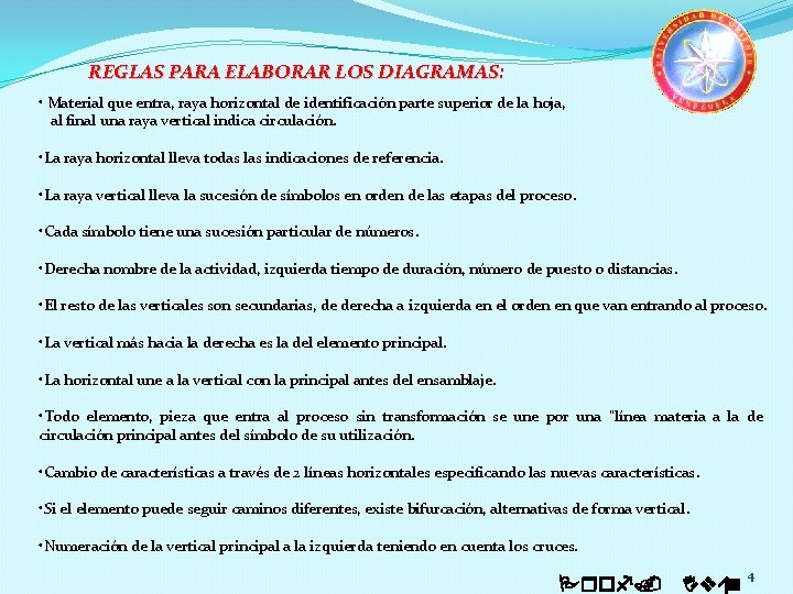 REGLAS PARA ELABORAR LOS DIAGRAMAS: • Material que entra, raya horizontal de identificación parte