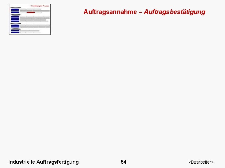 Auftragsannahme – Auftragsbestätigung Industrielle Auftragsfertigung 54 <Bearbeiter> 