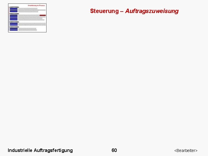 Steuerung – Auftragszuweisung Industrielle Auftragsfertigung 60 <Bearbeiter> 