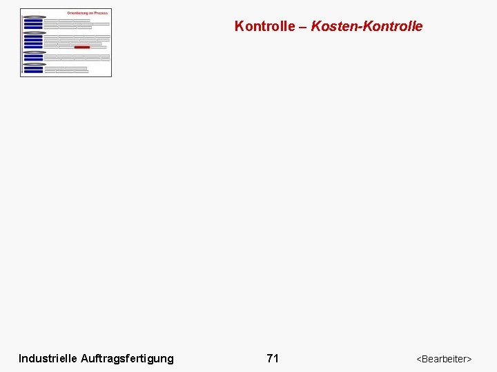 Kontrolle – Kosten-Kontrolle Industrielle Auftragsfertigung 71 <Bearbeiter> 