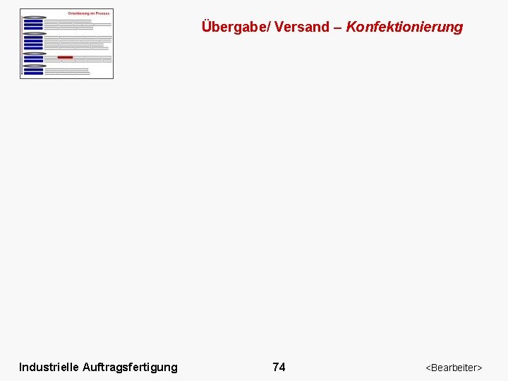 Übergabe/ Versand – Konfektionierung Industrielle Auftragsfertigung 74 <Bearbeiter> 