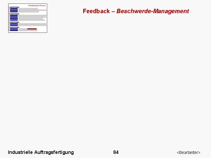 Feedback – Beschwerde-Management Industrielle Auftragsfertigung 84 <Bearbeiter> 