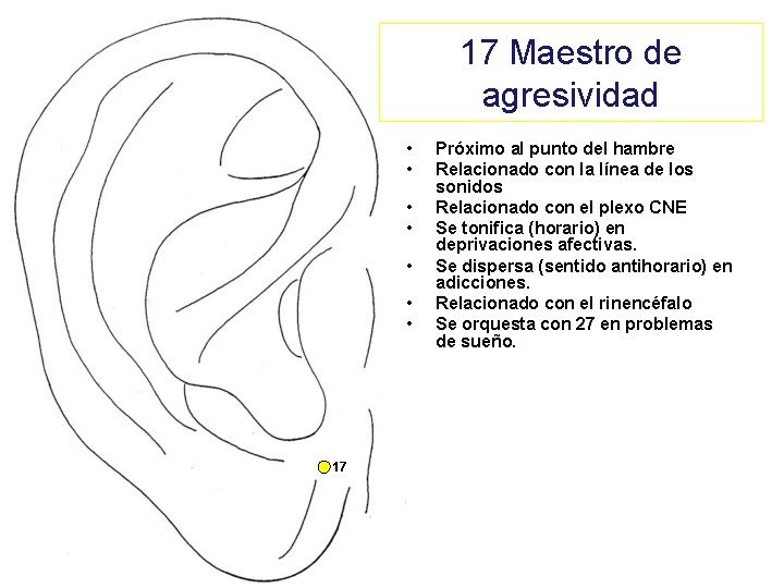 17 Maestro de agresividad • • 17 Próximo al punto del hambre Relacionado con