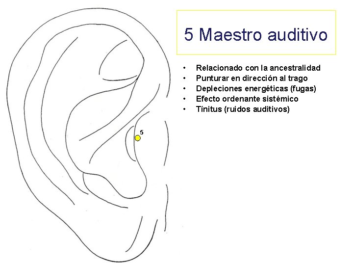 5 Maestro auditivo • • • 5 Relacionado con la ancestralidad Punturar en dirección