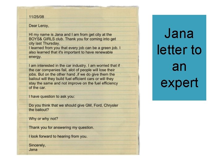 Jana letter to an expert 