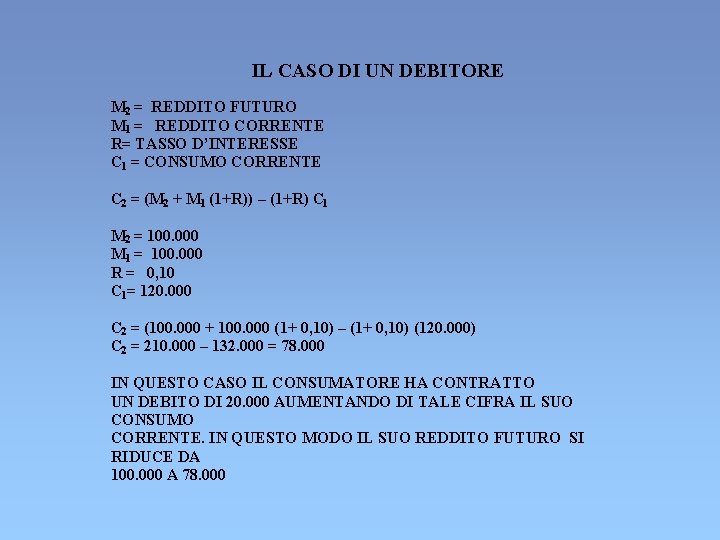 IL CASO DI UN DEBITORE M 2 = REDDITO FUTURO M 1 = REDDITO IL CASO DI UN DEBITORE M 2 = REDDITO FUTURO M 1 = REDDITO