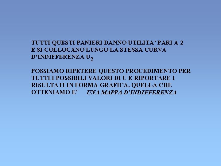 TUTTI QUESTI PANIERI DANNO UTILITA’ PARI A 2 E SI COLLOCANO LUNGO LA STESSA TUTTI QUESTI PANIERI DANNO UTILITA’ PARI A 2 E SI COLLOCANO LUNGO LA STESSA