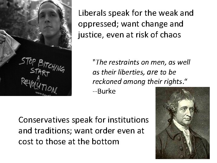 Liberals speak for the weak and oppressed; want change and justice, even at risk