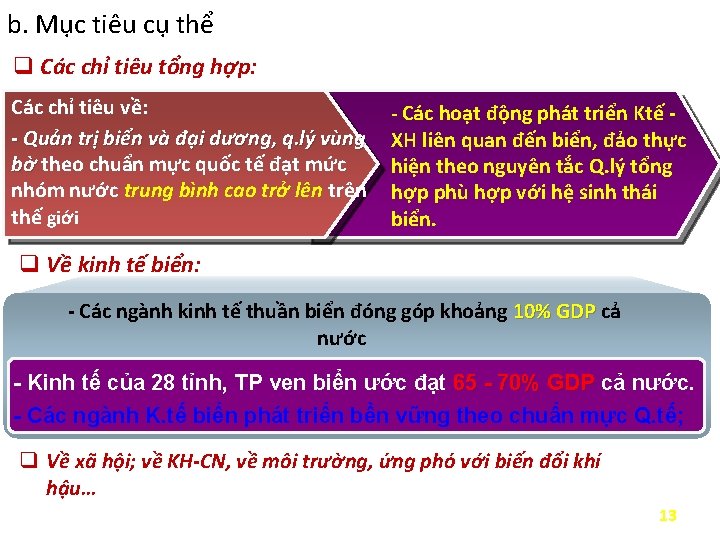 b. Mục tiêu cụ thể q Các chỉ tiêu tổng hợp: Các chỉ tiêu