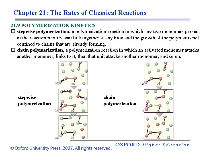 Chapter 21: The Rates of Chemical Reactions 21. 9 POLYMERIZATION KINETICS stepwise polymerization, a