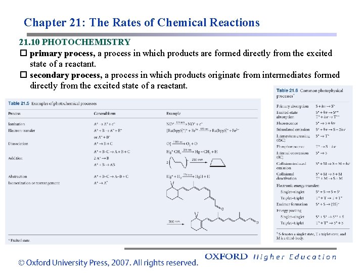 Chapter 21: The Rates of Chemical Reactions 21. 10 PHOTOCHEMISTRY primary process, a process