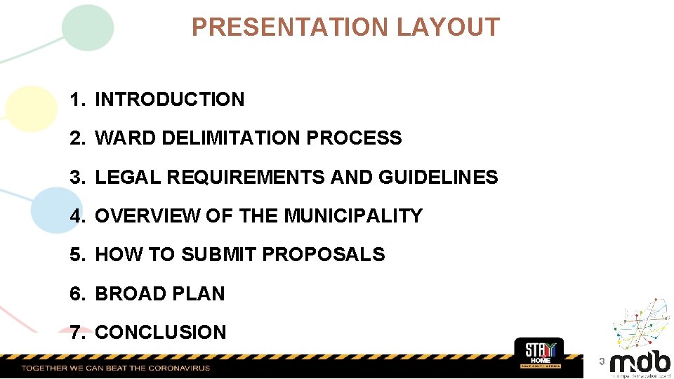 PRESENTATION LAYOUT 1. INTRODUCTION 2. WARD DELIMITATION PROCESS 3. LEGAL REQUIREMENTS AND GUIDELINES 4.