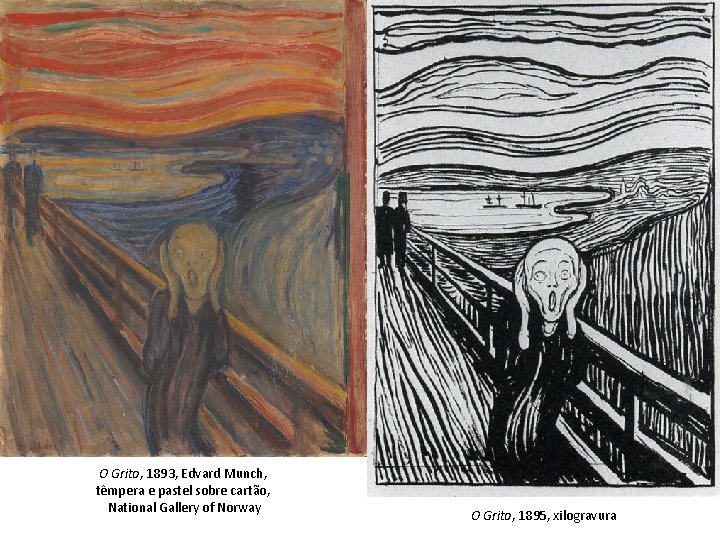 O Grito, 1893, Edvard Munch, têmpera e pastel sobre cartão, National Gallery of Norway O Grito, 1893, Edvard Munch, têmpera e pastel sobre cartão, National Gallery of Norway