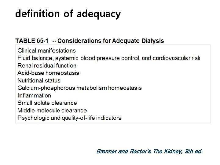 definition of adequacy Brenner and Rector's The Kidney, 9 th ed. 