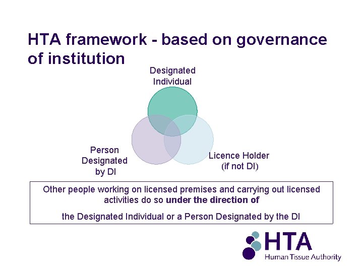HTA framework - based on governance of institution Designated Individual Person Designated by DI
