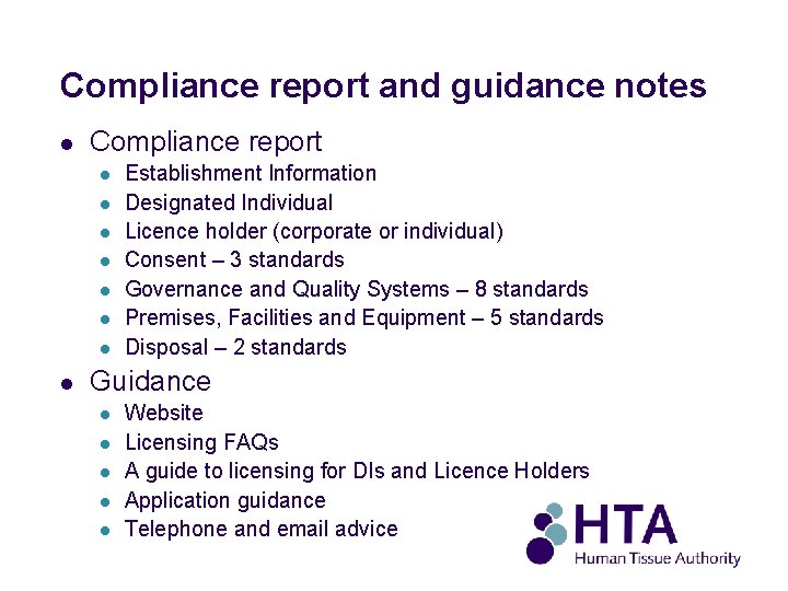 Compliance report and guidance notes l Compliance report l l l l Establishment Information