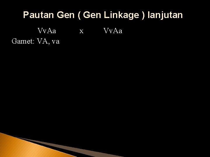 Pautan Gen ( Gen Linkage ) lanjutan Vv. Aa Gamet: VA, va x Vv.