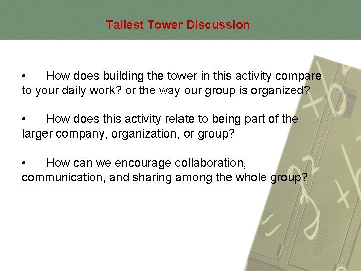 Tallest Tower Discussion • How does building the tower in this activity compare to
