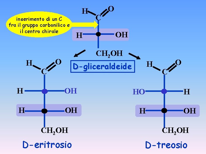 inserimento di un C fra il gruppo carbonilico e il centro chirale H H