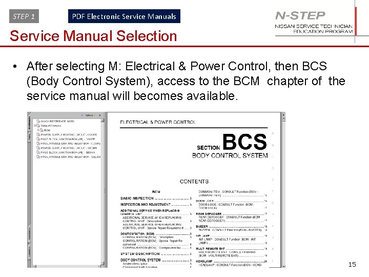 STEP 1 PDF Electronic Service Manuals Service Manual Selection • After selecting M: Electrical