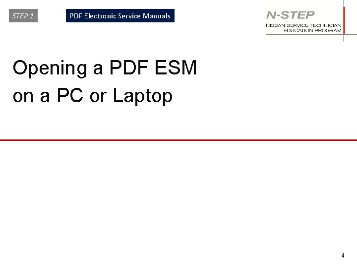 STEP 1 PDF Electronic Service Manuals Opening a PDF ESM on a PC or