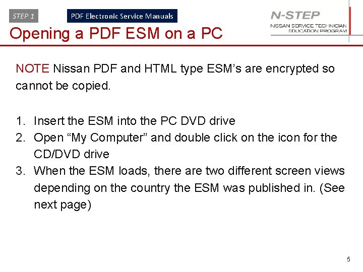 STEP 1 PDF Electronic Service Manuals Opening a PDF ESM on a PC NOTE