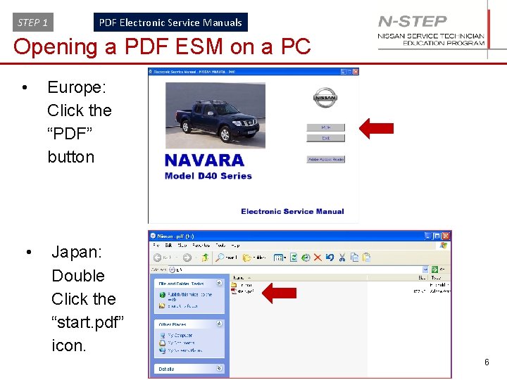 STEP 1 PDF Electronic Service Manuals Opening a PDF ESM on a PC •