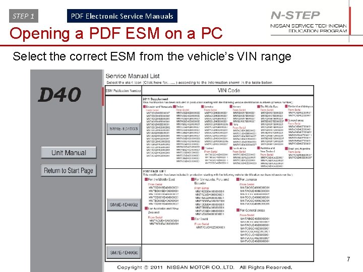 STEP 1 PDF Electronic Service Manuals Opening a PDF ESM on a PC Select