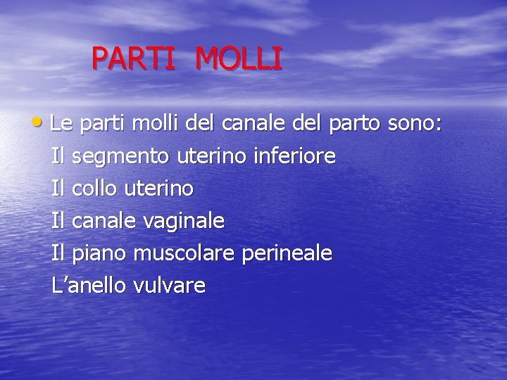 PARTI MOLLI • Le parti molli del canale del parto sono: Il segmento uterino