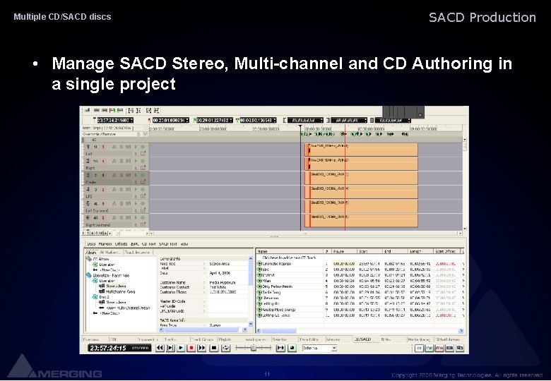 SACD Production Multiple CD/SACD discs • Manage SACD Stereo, Multi-channel and CD Authoring in